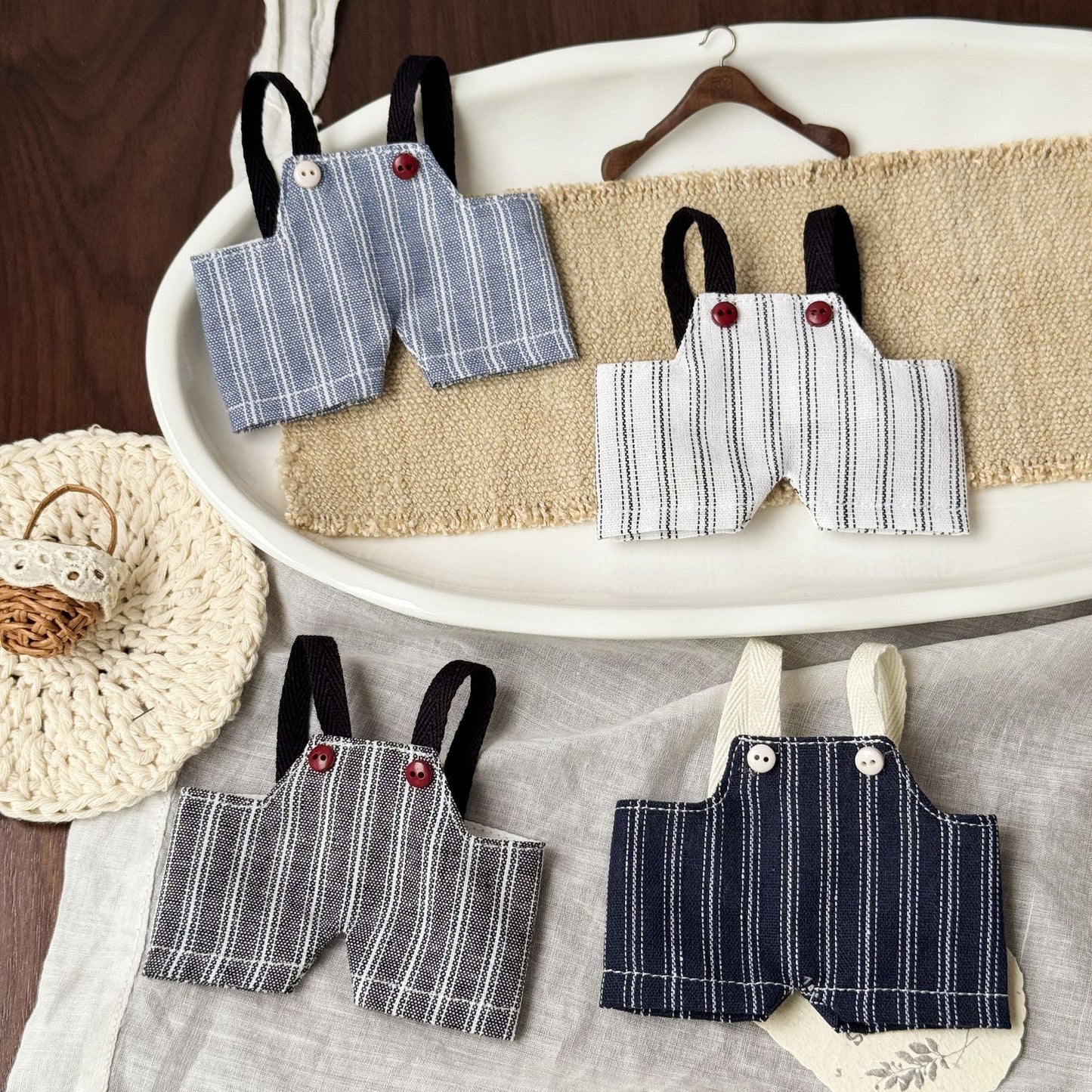 Vintage Retro Style Striped Overalls Doll Clothes for 10-17cm