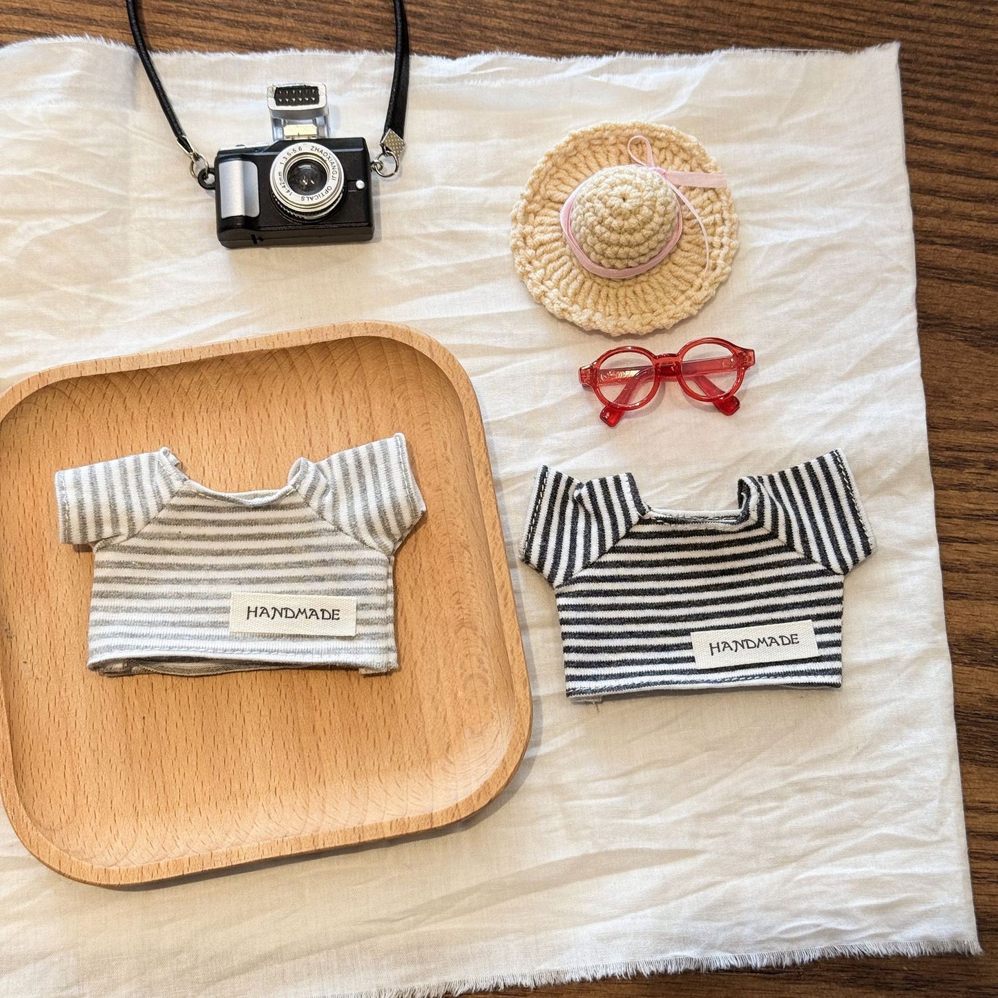 Basic Stripe Mini Doll T-Shirt Cute Handmade Top for 10-17cm Plush Stuffed Dolls