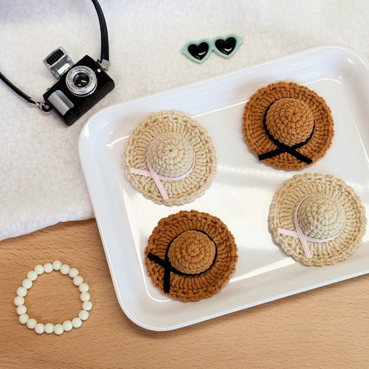 New 10cm Mini Crochet Straw Hat Handmade Premium Doll Hat for Plush Dolls