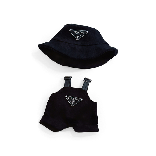 Designer-Style Bucket Hat & Overalls Set - Minimalist Luxury Coord for 10-15cm Dolls