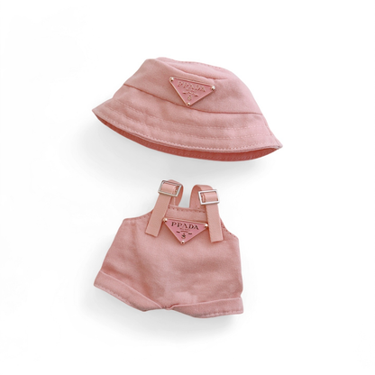 Designer-Style Bucket Hat & Overalls Set - Minimalist Luxury Coord for 10-15cm Dolls