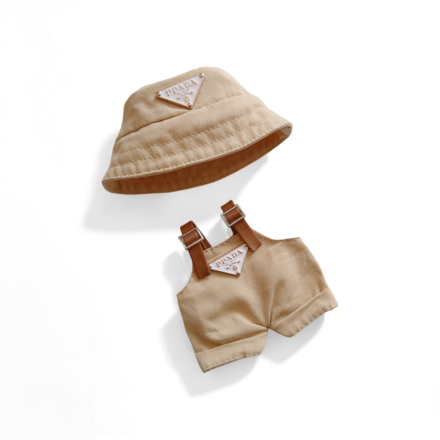 Designer-Style Bucket Hat & Overalls Set - Minimalist Luxury Coord for 10-15cm Dolls