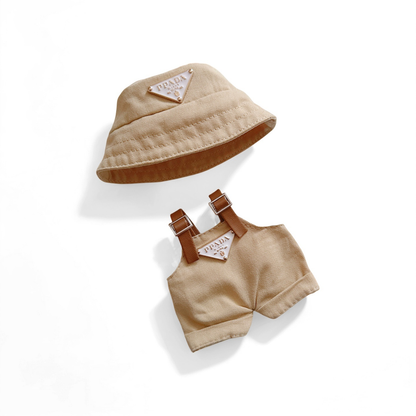 Designer-Style Bucket Hat & Overalls Set - Minimalist Luxury Coord for 10-15cm Dolls