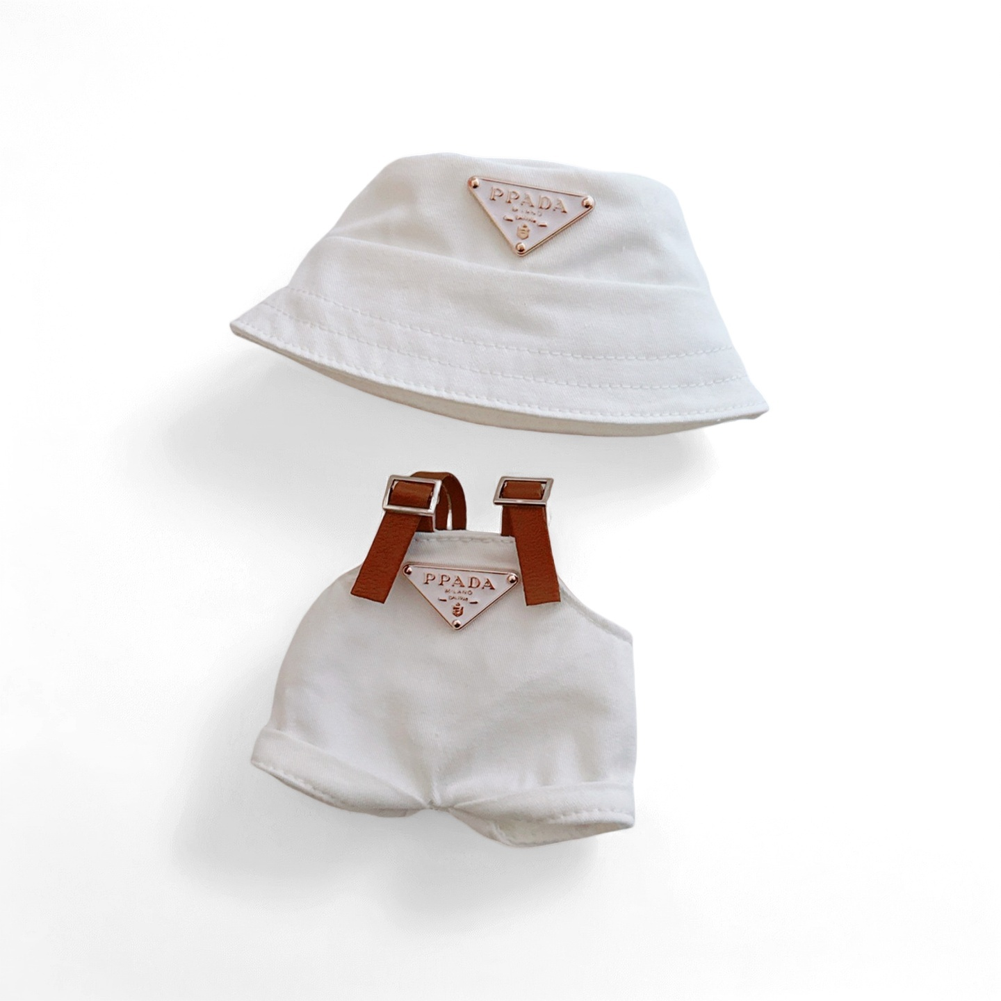 Designer-Style Bucket Hat & Overalls Set - Minimalist Luxury Coord for 10-15cm Dolls