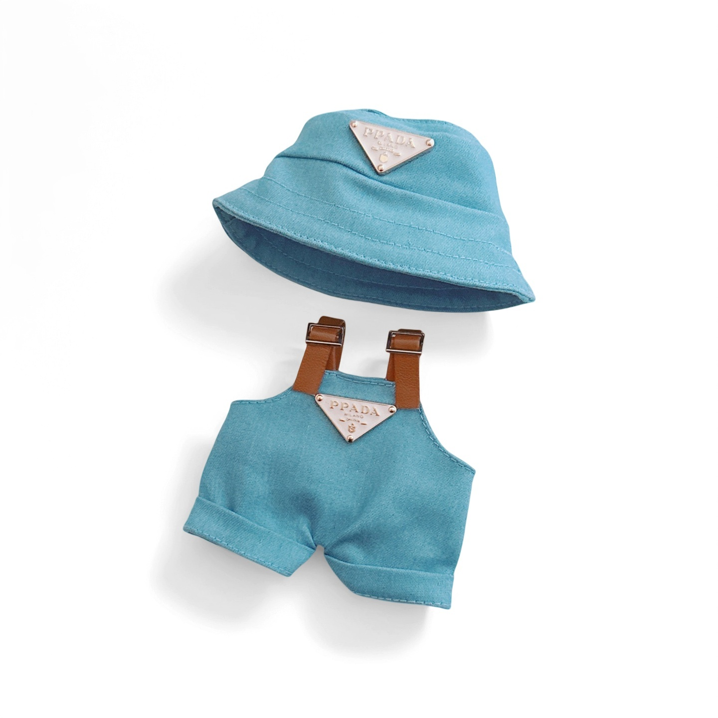 Designer-Style Bucket Hat & Overalls Set - Minimalist Luxury Coord for 10-15cm Dolls