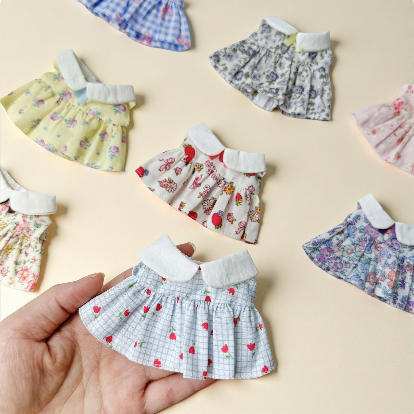 Sweet Floral Cotton Doll Dress Clothes for 10-15cm Plush Cotton Stuffed Dolls