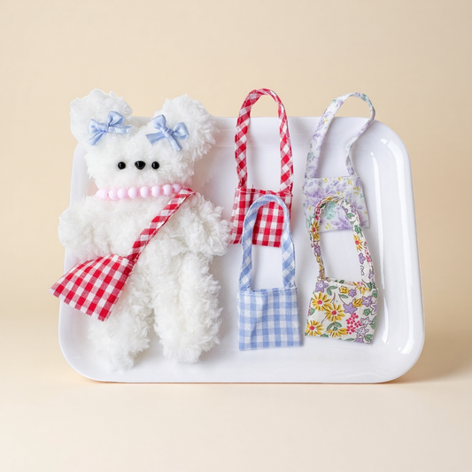 Mini Cotton Tote Bag Plaid & Floral Print for 10cm Cotton Dolls Accessories