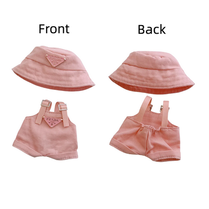 Designer-Style Bucket Hat & Overalls Set - Minimalist Luxury Coord for 10-15cm Dolls
