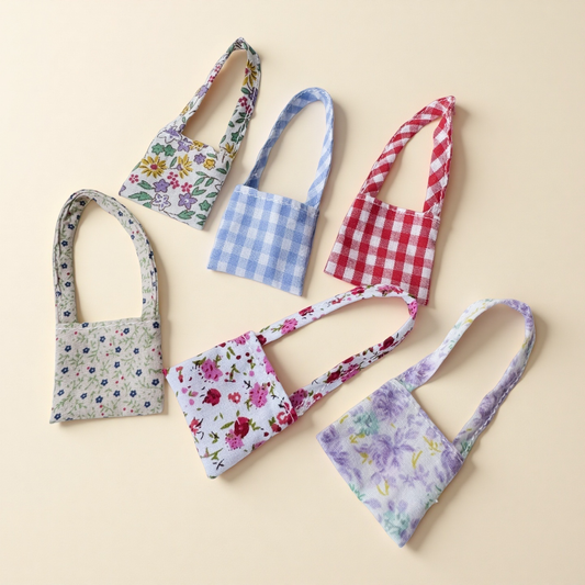 Mini Cotton Tote Bag Plaid & Floral Print for 10cm Cotton Dolls Accessories