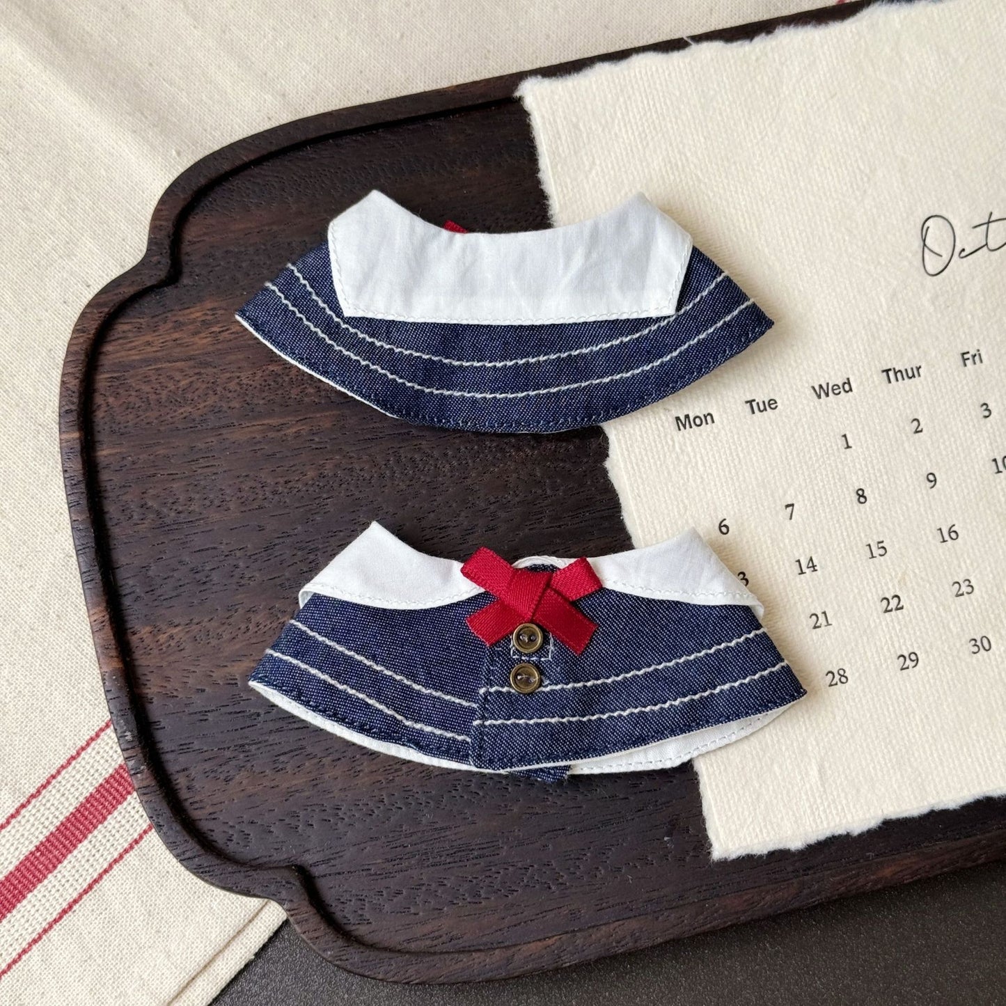 Nautical Cape & Hat Set for 10-15cm Dolls - Navy Striped Cloak with Sailor Hat