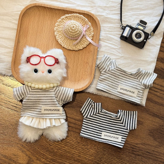 Basic Stripe Mini Doll T-Shirt Cute Handmade Top for 10-17cm Plush Stuffed Dolls